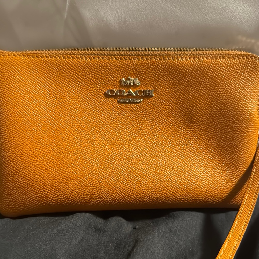 Coach Orange Pebbled Leather Wristlet